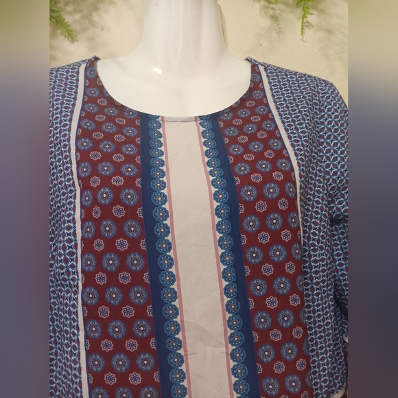 Talbots Blue and Red Boxy Blouse with Embroidery - Picture 4 of 10